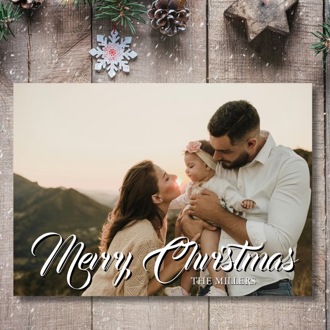 Minimal Merry Christmas Light Gray Photo Family Holiday Card (Creator Uploaded)