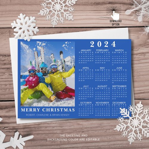 Minimal MERRY CHRISTMAS Photo 2024 Calendar Blue Holiday Card