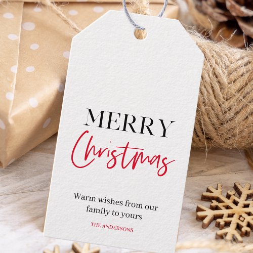 Minimal Merry Christmas Red And Black  Gift Tags
