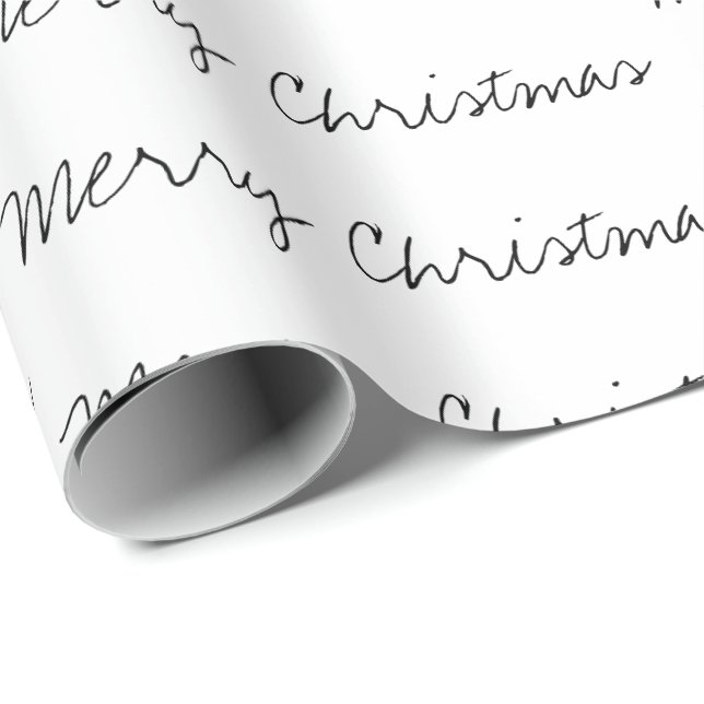 Minimal Merry Christmas typography black white Wrapping Paper (Roll Corner)