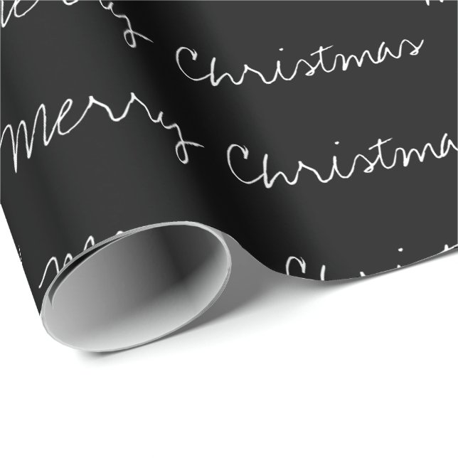 Minimal Merry Christmas typography black white Wrapping Paper (Roll Corner)