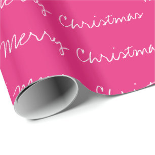 Minimal Merry Christmas typography magenta white Wrapping Paper