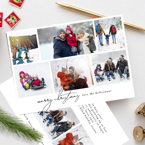 minimal merry christmas written 6 Photo Collage Holiday Card