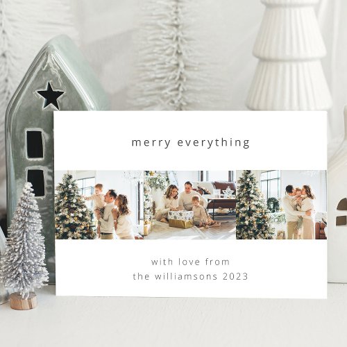 Minimal Merry Everything Four Photo Horizontal Holiday Card