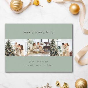 Minimal Merry Everything Four Photo Sage Green Holiday Card