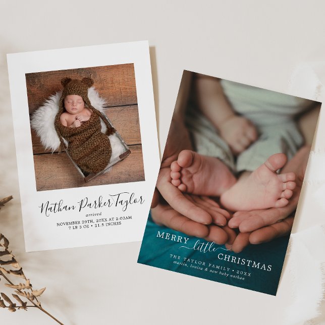 Minimal Merry Little Christmas Portrait Baby Birth Holiday Card (Creator Uploaded)