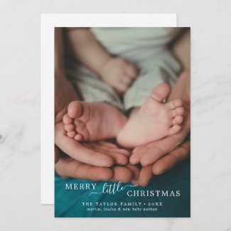 Minimal Merry Little Christmas Portrait Baby Birth Holiday Card