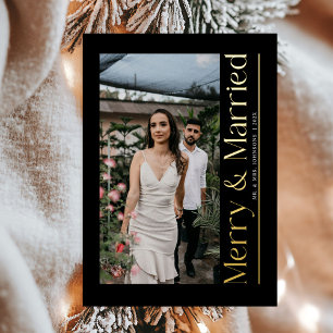 Minimal Merry & Married Christmas Photo Newlyweds Foil Holiday Card