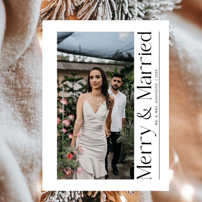 Minimal Merry & Married Christmas Photo Newlyweds Holiday Card (Creator Uploaded)