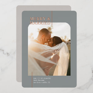 Minimal Merry & Married Gray Holiday Rose Gold