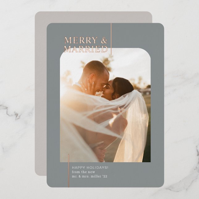 Minimal Merry & Married Gray Holiday Rose Gold (Front/Back)