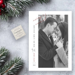 Minimal Merry + Married Photo Holiday Card