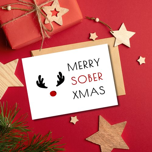 Minimal Merry Sober Christmas Sober Support Xmas Card