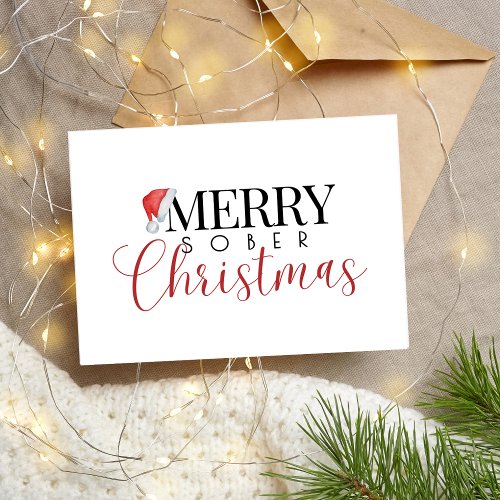 Minimal Merry Sober Christmas Sober Support Xmas Card