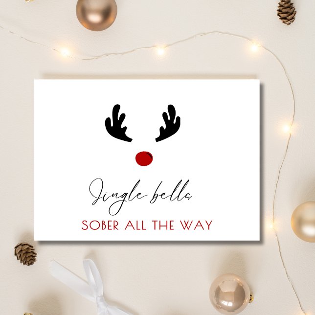 Minimal Merry Sober Christmas, Sober Support Xmas Holiday Postcard (sober xmas card with text; jingle bells sober all the way)