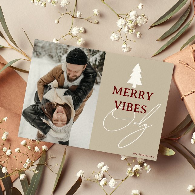 Minimal 'Merry Vibes Only Photo Christmas Holiday Card (Creator Uploaded)