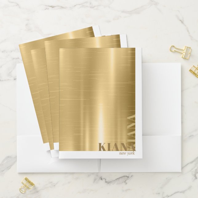 Minimal Metal Chic Sheen Gold ID791 Pocket Folder (In Situ)