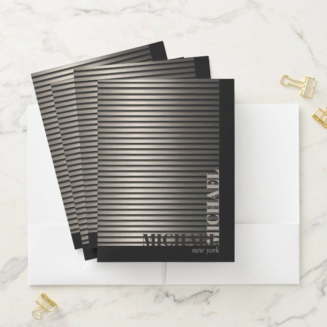 Minimal Metal Stripe Bronze ID792 Pocket Folder (In Situ)