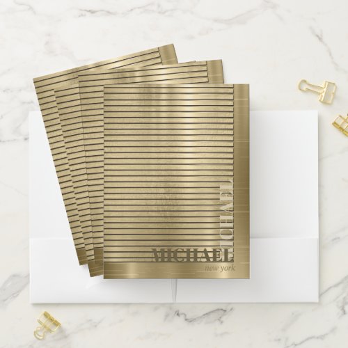 Minimal Metal Stripe Gold ID792 Pocket Folder