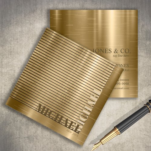 Minimal Metal Stripe Gold ID792 Square Business Card