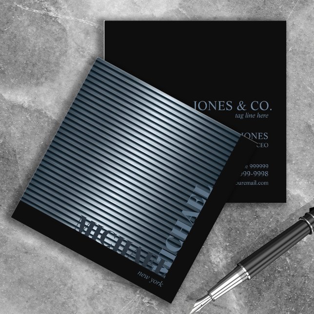 Minimal Metal Stripe Steel Blue ID792 Square Business Card