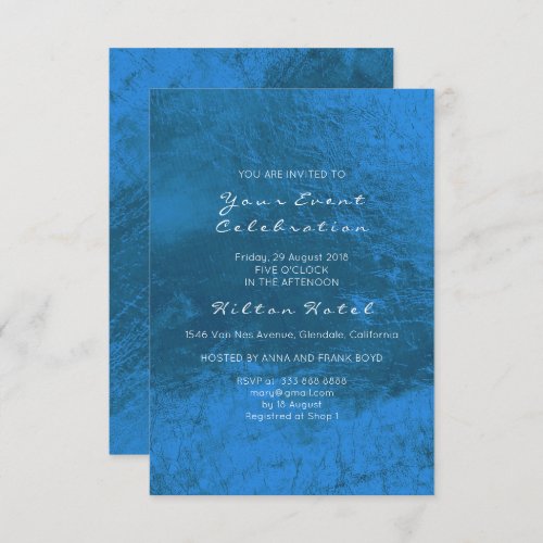 Minimal Metallic Cobalt Blue Minimal Glass Invitation