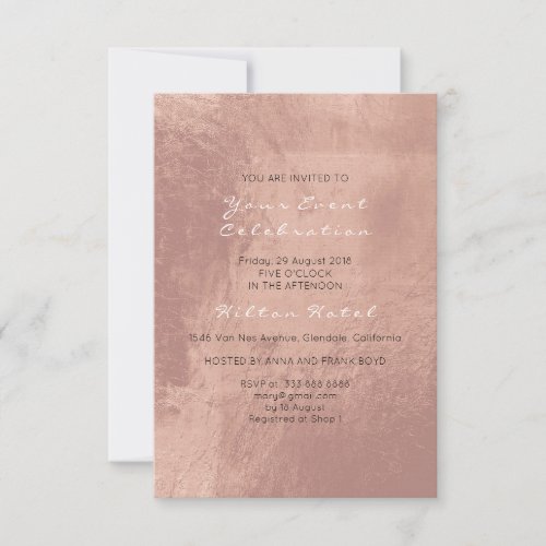 Minimal Metallic Copper Rose Gold Glass Blush Invitation