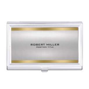 Minimal metallic silver texture gold accent business card case