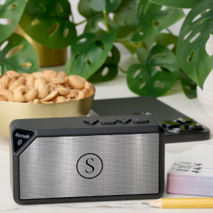Minimal metallic silver texture monogram bluetooth speaker