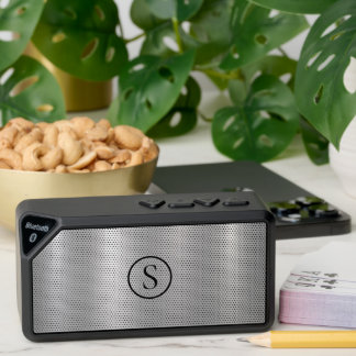 Minimal metallic silver texture monogram bluetooth speaker