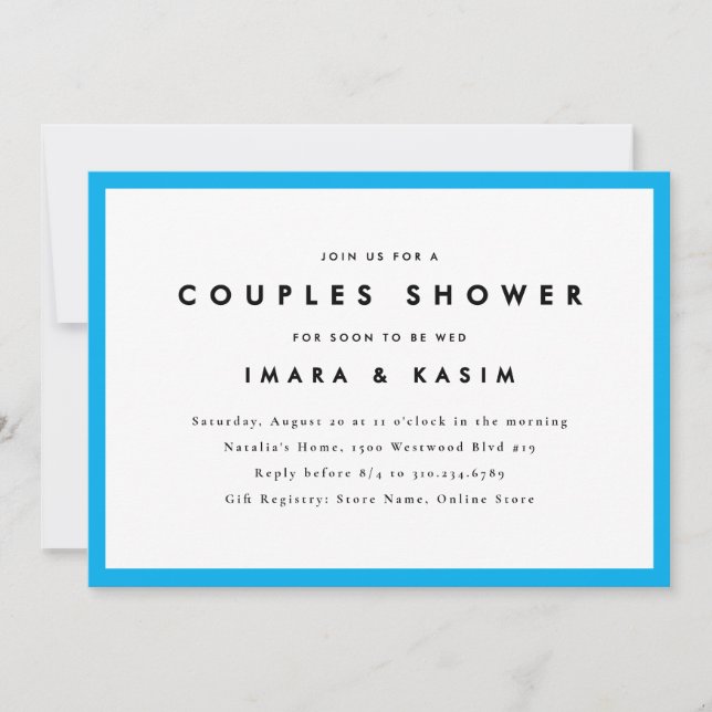 Minimal Mid Century Retro Cyan Couples Shower Invitation (Front)
