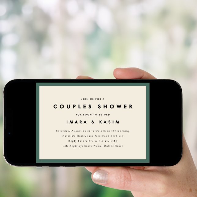 Minimal Mid Century Retro Green Couples Shower Invitation (Front Digital)