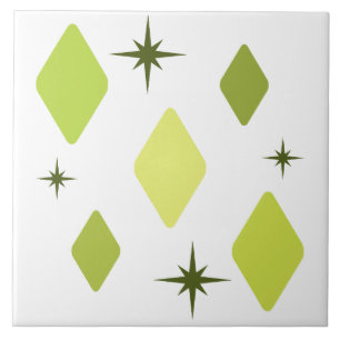 Minimal Mid Mod Diamonds Charteuse Ceramic Tile