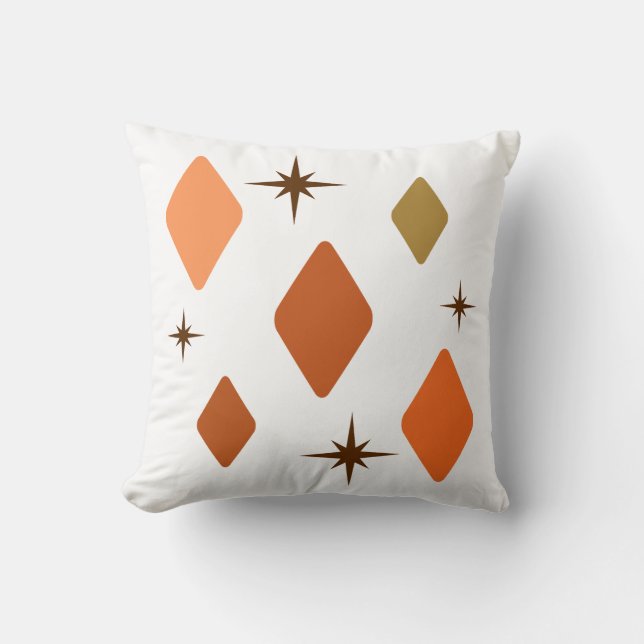 Minimal Mid Mod Diamonds Orange Throw Pillow (Front)