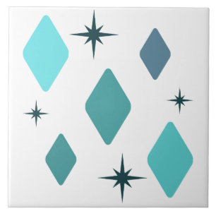 Minimal Mid Mod Diamonds Turquoise Ceramic Tile