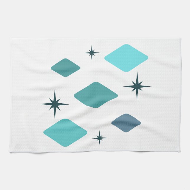 Minimal Mid Mod Diamonds Turquoise Kitchen Towel (Horizontal)