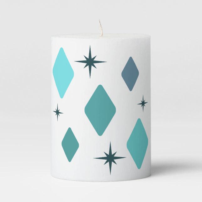 Minimal Mid Mod Diamonds Turquoise Pillar Candle (Front)