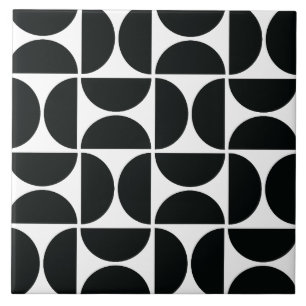 Minimal Midcentury Bowls Art Black White Ceramic Tile
