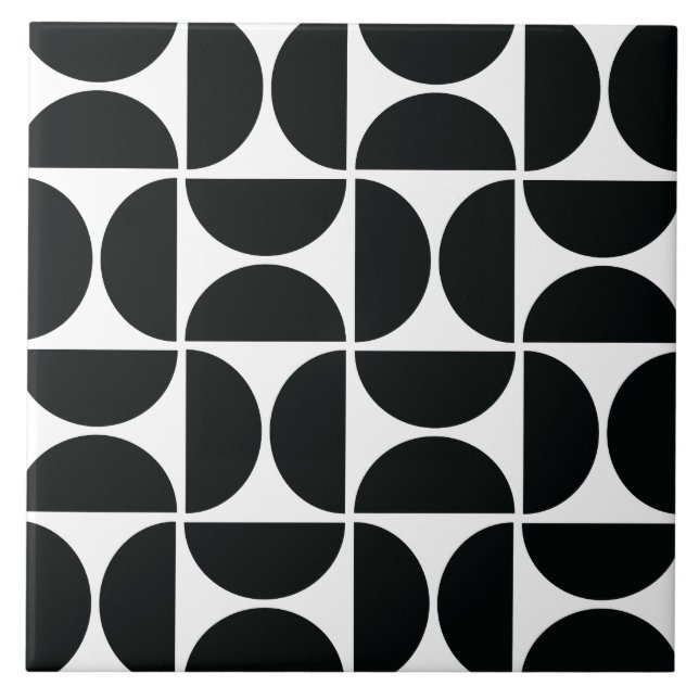 Minimal Midcentury Bowls Art Black White Ceramic Tile (Front)