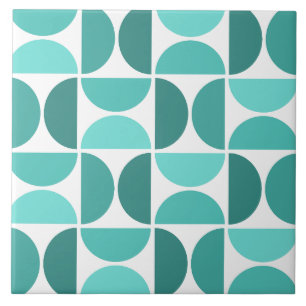 Minimal Midcentury Bowls Art Turquoise Ceramic Tile
