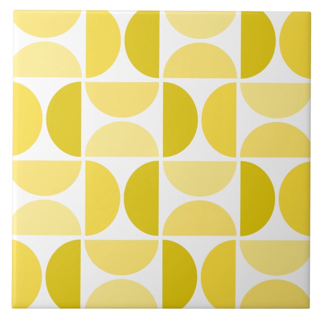 Minimal Midcentury Bowls Art Yellow Ceramic Tile (Front)