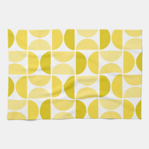 Minimal Midcentury Bowls Art Yellow Kitchen Towel