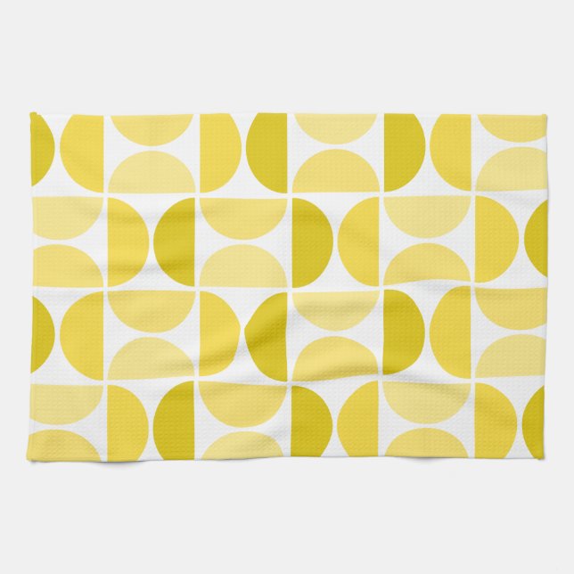Minimal Midcentury Bowls Art Yellow Kitchen Towel (Horizontal)