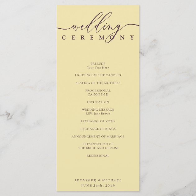 Minimal Midnight Fig Script Wedding Ceremony Program