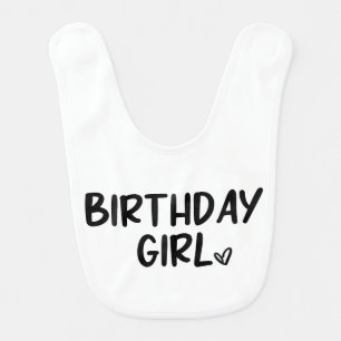 Minimal Minimalist Birthday Girl Black White Plain Baby Bib