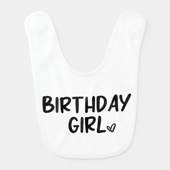 Minimal Minimalist Birthday Girl Black White Plain Baby Bib (Front)