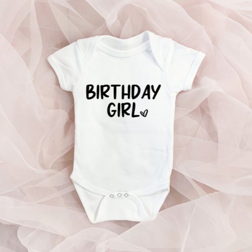 Minimal Minimalist Birthday Girl Black White Plain Baby Bodysuit