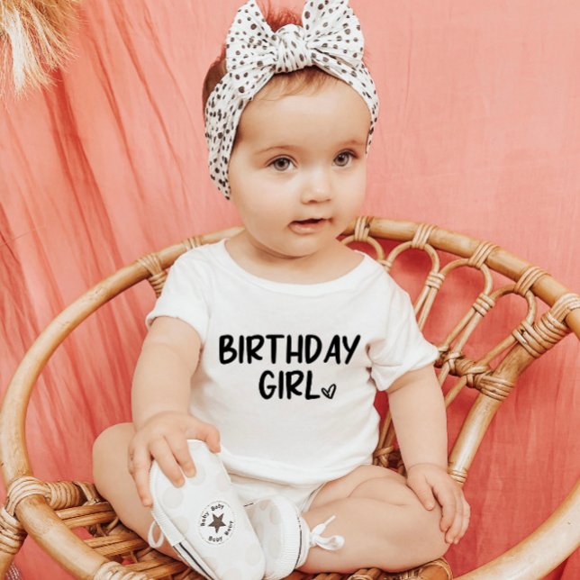 Minimal Minimalist Birthday Girl Black White Plain Baby T-Shirt (Creator Uploaded)