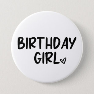 Minimal Minimalist Birthday Girl Black White Plain Button