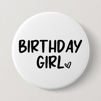 Minimal Minimalist Birthday Girl Black White Plain Button